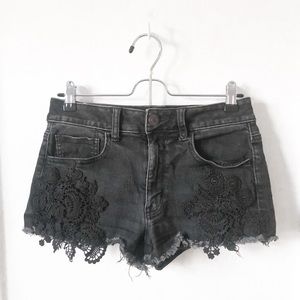 AEO black denim shorts